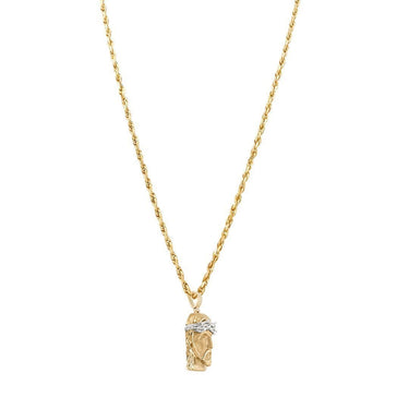 White, Yellow Jesus Head Pendant in Two Tone 14k Gold